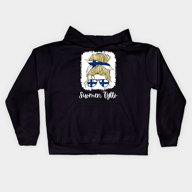 Suomi Finland Flag Girls Finnish Girl Kids Kids Hoodie by qwertydesigns